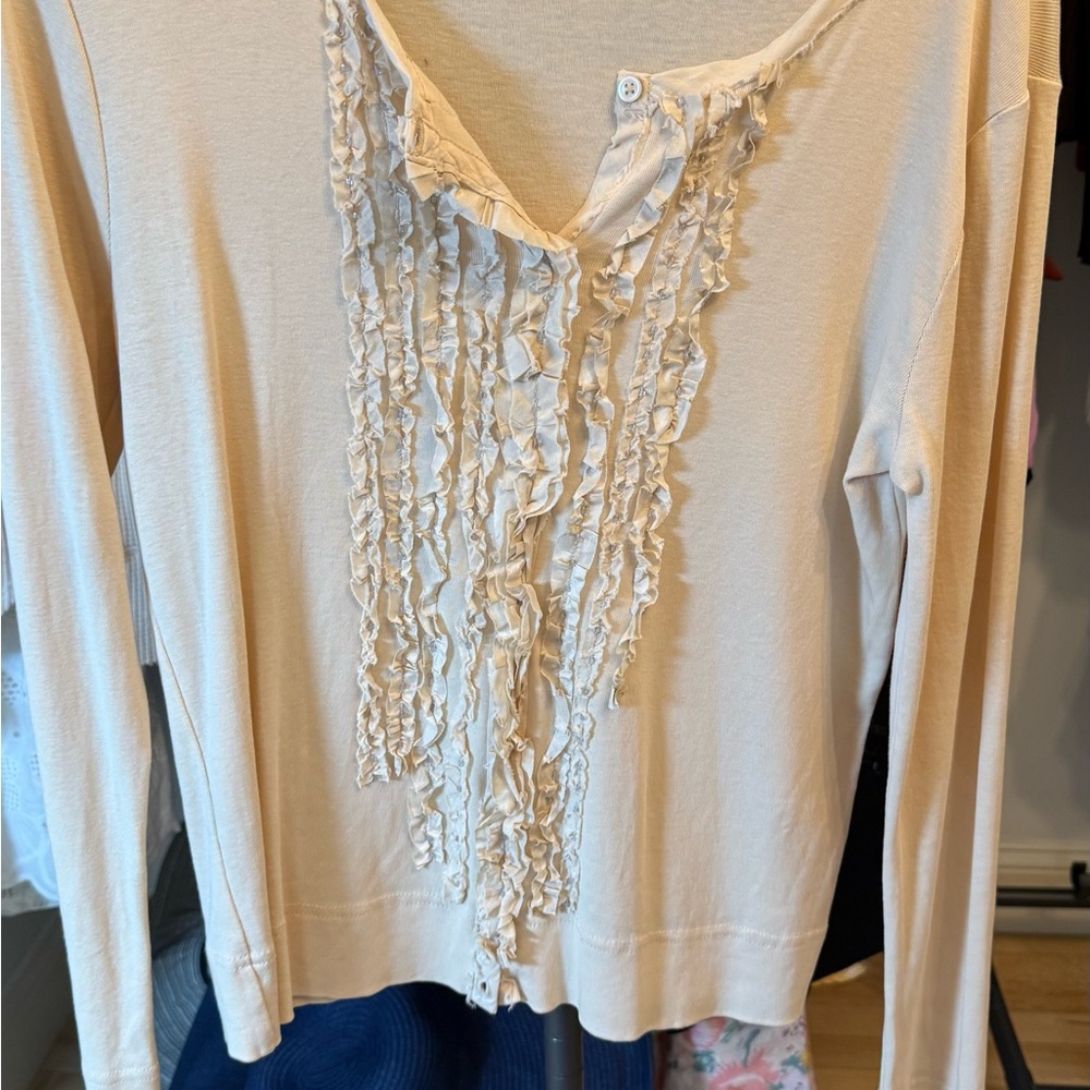 Vintage J. Crew Cream Ruffle Detail Blouse
